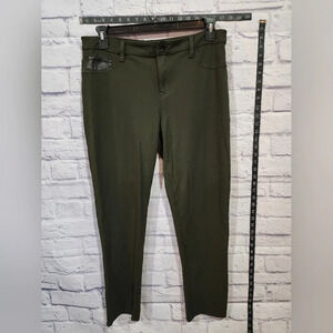 Calvin Klein olive green slim fit stretch pants w/ faux leather accents Size 16